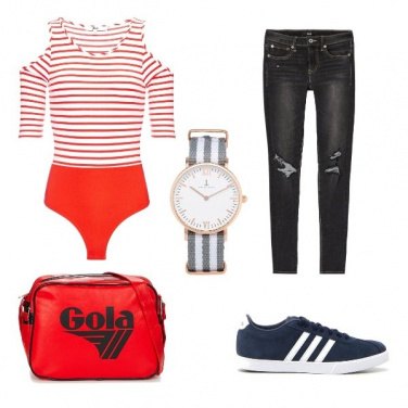 Outfit Righe e denim nero