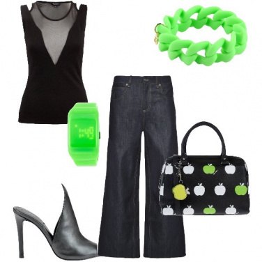 Outfit Nero e verde acido