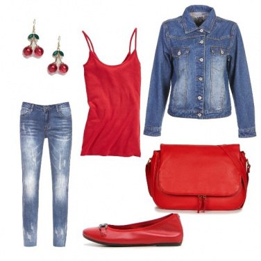 Outfit Rosso e jeans