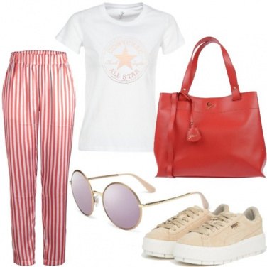 Outfit Pantalone striped e T-shirt