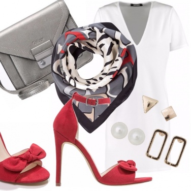 Outfit Grigio, rosso e bianco
