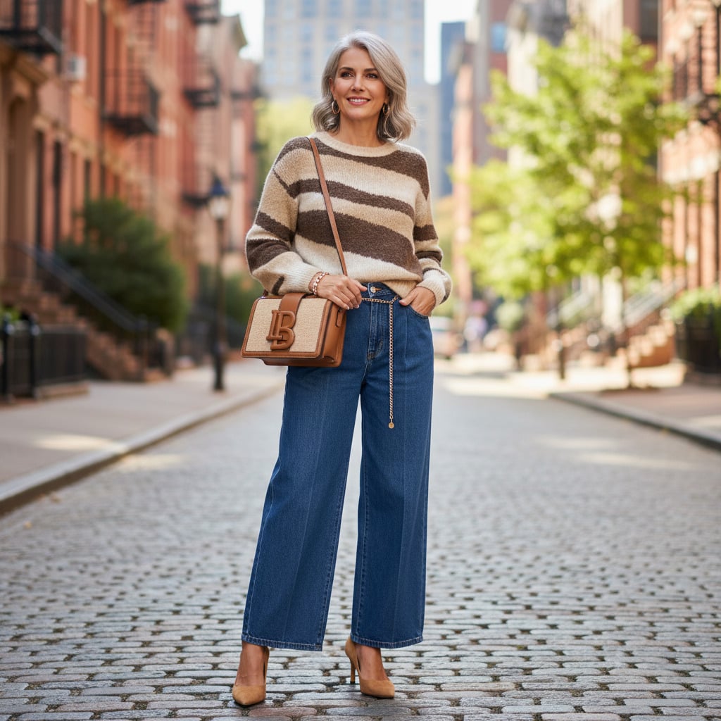 Outfit donna - The brown. Stile Casual chic Abbinamento con jeans, pullovers, braccialetti, borse a spalla, décolleté. - Virtual Try-On