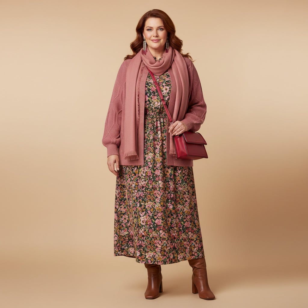 Outfit donna - Il cardigan in maglia. Stile Boho per Tutti i giorni. Abbinamento con cardigans, vestiti lunghi, stivali, sciarpe, borse a tracolla, orecchini. - Virtual Try-On