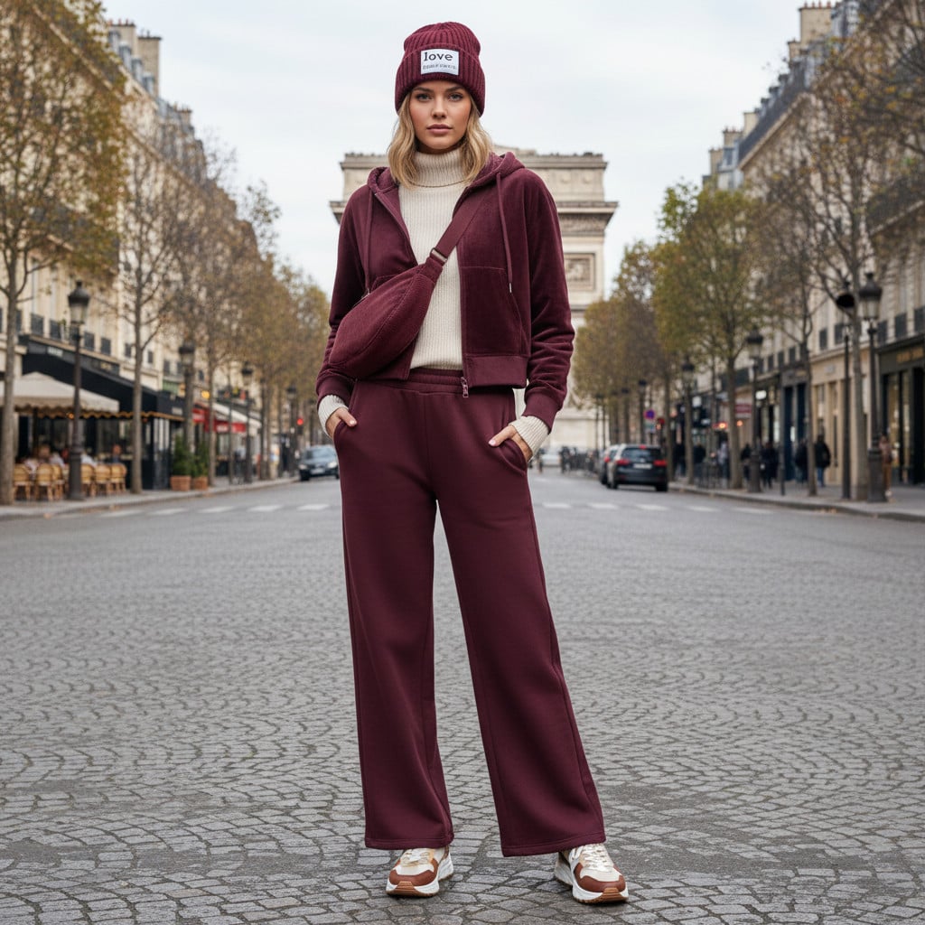 Outfit donna - Comoda e trendy. Stile Casual per Tutti i giorni. Abbinamento con berretti, pantaloni, felpe con cappuccio, maglieria, sneakers, borse a tracolla. - Virtual Try-On