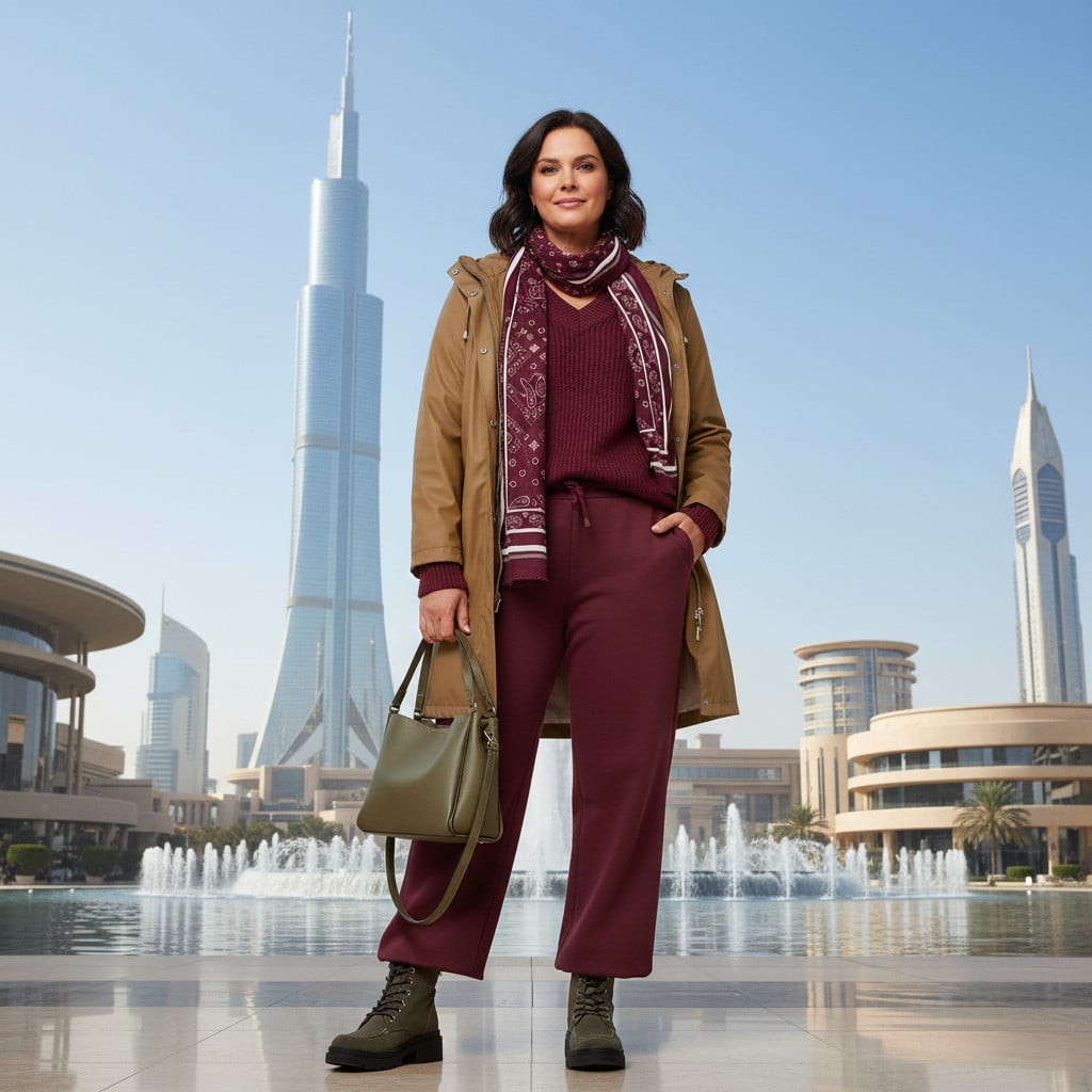 Outfit donna - Per le giornate di pioggia. Stile Casual per Tutti i giorni. Abbinamento con stivaletti, borse a mano, pantaloni, maglieria, blazer, foulard. - Virtual Try-On