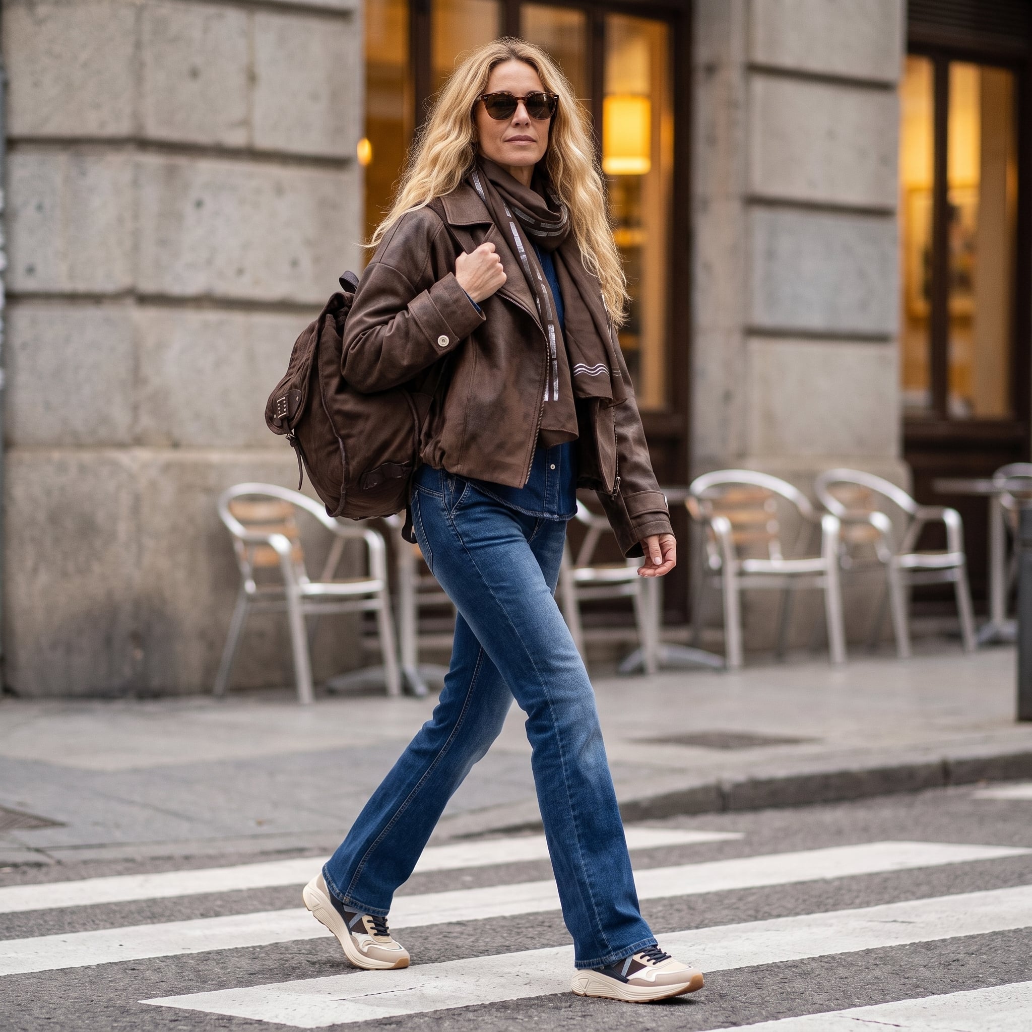 Outfit donna - Sporty chic nuova stagione. Stile Sporty chic per Tutti i giorni. Abbinamento con zaini, sciarpe, sneakers, bomber, jeans, camicie. - Virtual Try-On