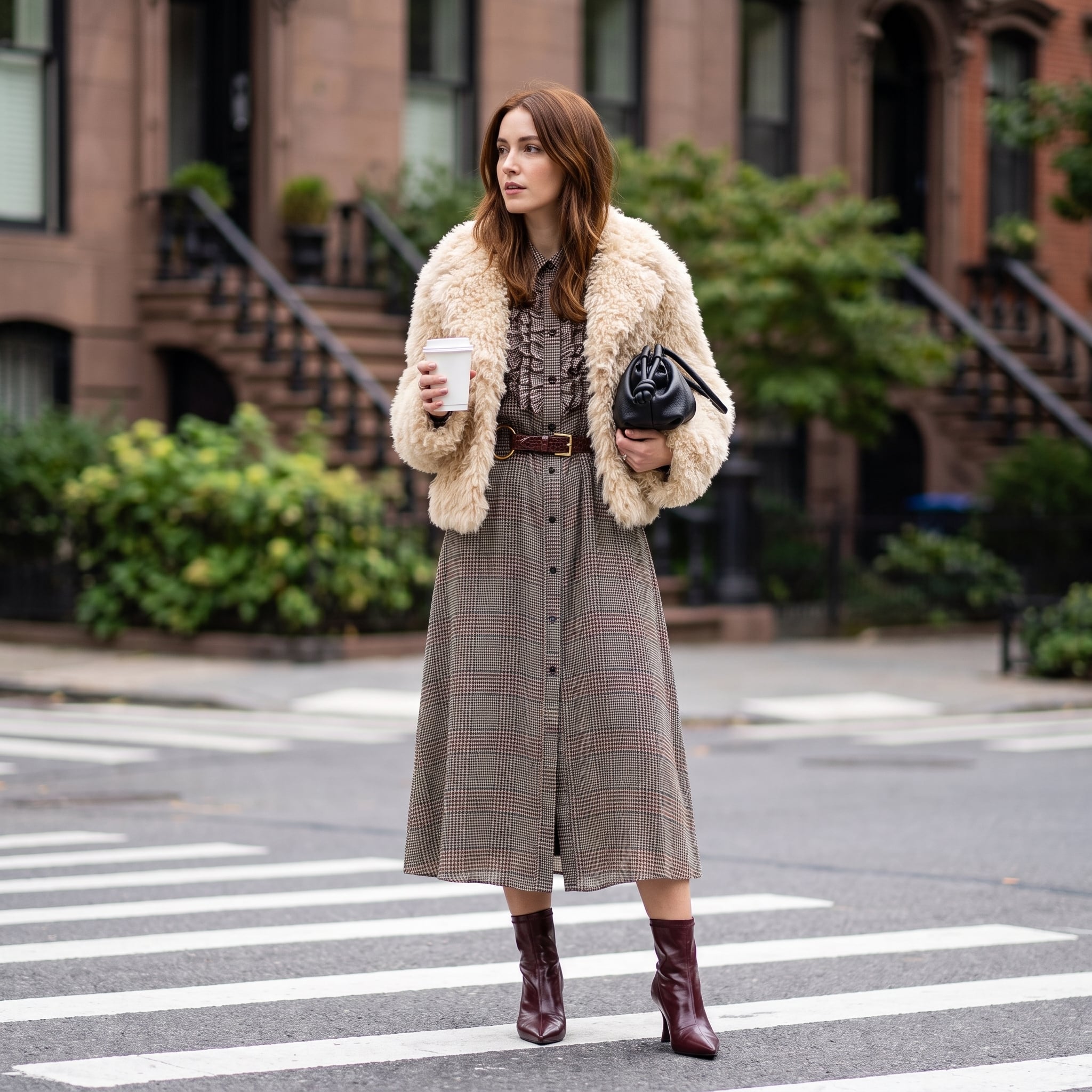 Outfit donna - Please - FW26: e sei trendy. Stile Trendy per Tutti i giorni. Abbinamento con stivaletti, vestiti midi/longuette, ecopellicce, cinture, borse a mano. - Virtual Try-On