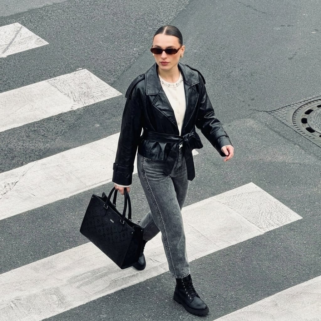 Outfit donna - Trench un classico. Stile Casual chic per Tutti i giorni. Abbinamento con occhiali da sole, cardigans, jeans mom, trench, borse a tracolla, anfibi. - Virtual Try-On