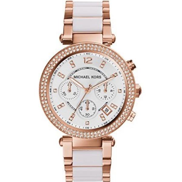 Orologio analogico con cinturino in oro rosa Michael Kors bianco