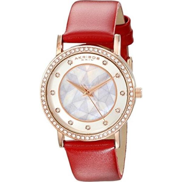 Orologio analogico con cinturino in pelle rosso Akribos XXIV rosso