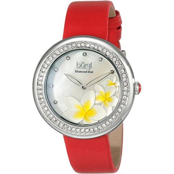 Orologio analogico con fasce in raso argento e rosso Burgi rosso