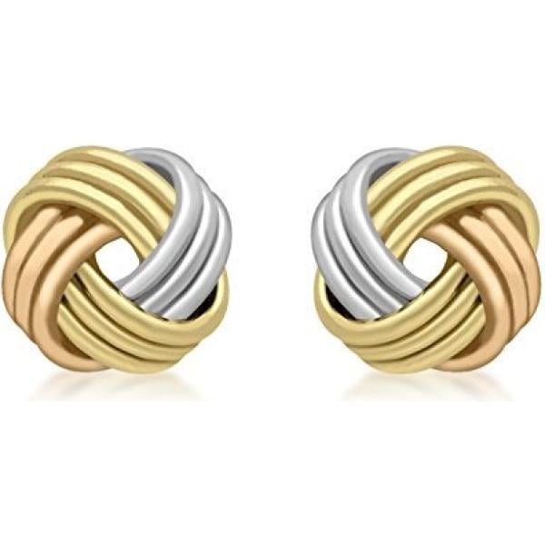 Orecchini a perno con nodi contrasto oro e rosa e bianco e giallo Carissima Gold bianco