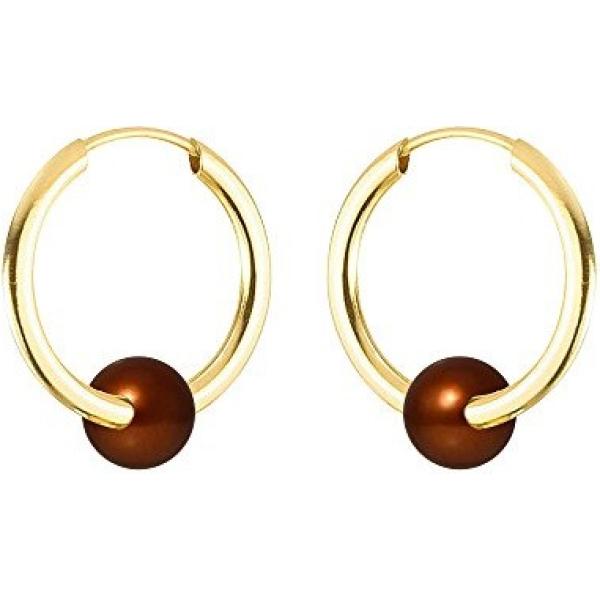 Orecchini con perle e perline in oro giallo marrone Pearls & Colors giallo