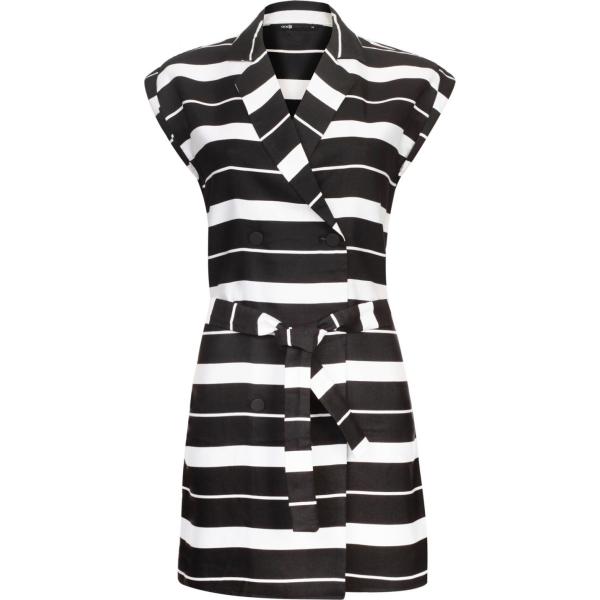 Vestito doppiopetto con cintura a righe a maniche corte aderente nero Oodji Ultra nero a righe