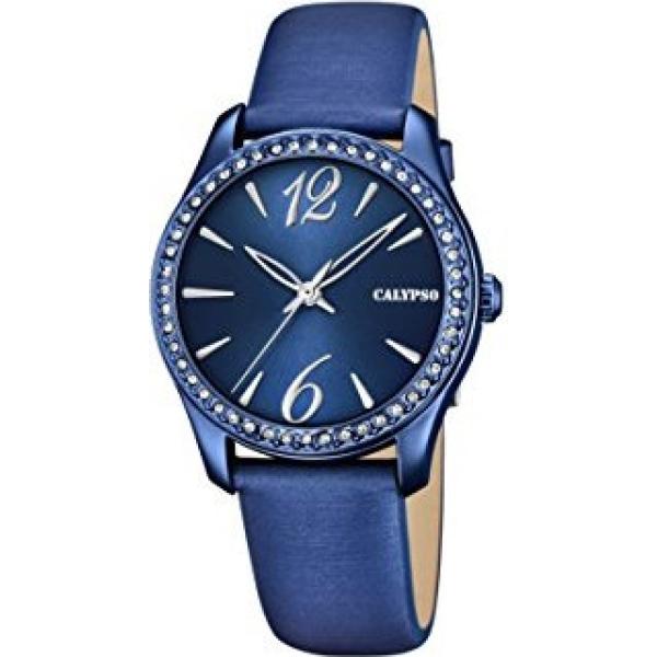 Orologio analogico in pelle blu Calypso blu