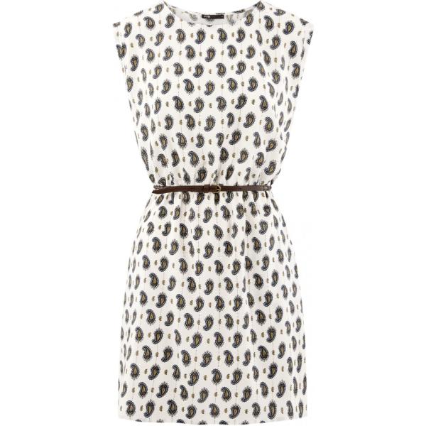 Vestito al ginocchio con cintura e stampa aderente avorio Oodji Ultra bianco con stampe