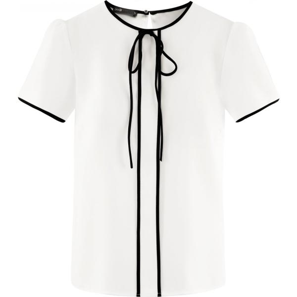 Top contrasto con laccetti aderente bianco Oodji Ultra bianco
