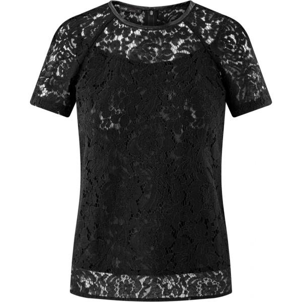 Camicetta con pizzo a maniche corte aderente nero Oodji Ultra nero