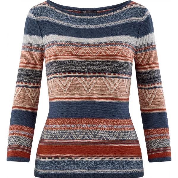 Maglione a righe con scollo stretto jacquard blu Oodji Ultra blu a righe