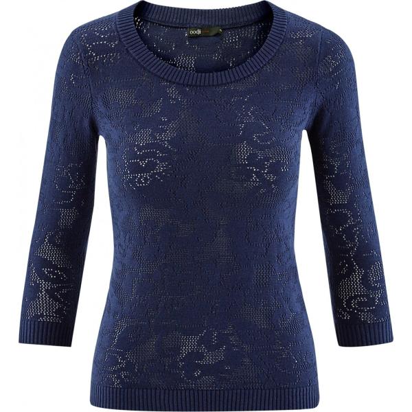 Maglione traforato aderente blu Oodji Ultra blu a fiori
