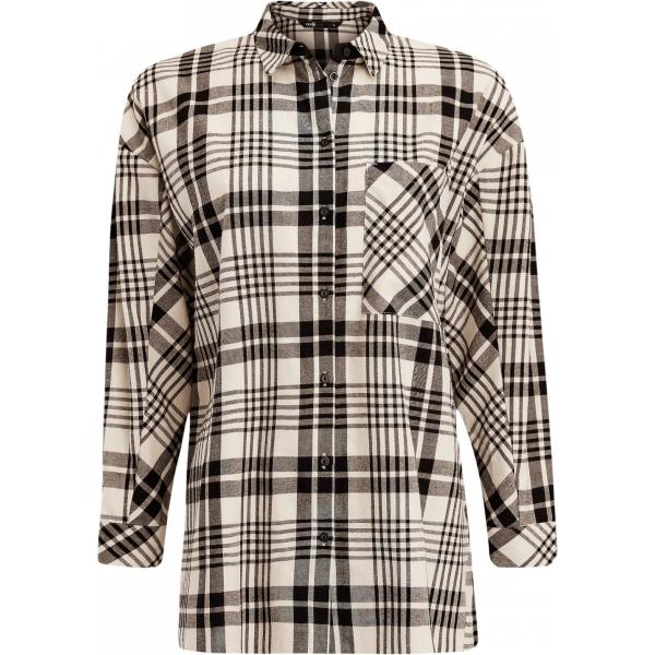 Camicia oversize a quadri aderente beige Oodji Ultra a quadri