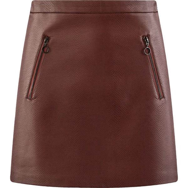 Gonna mini vita alta con zip in ecopelle aderente marrone Oodji Ultra marrone