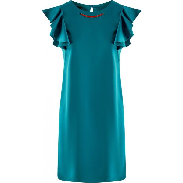 Vestito mini con volant girocollo turchese Oodji Collection blu