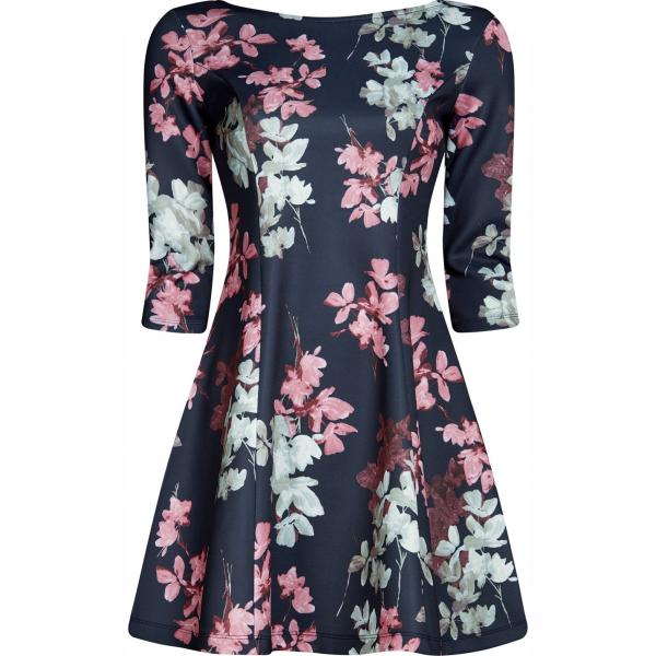 Vestito mini con stampa e scollo in in maglia aderente blu Oodji Ultra blu con stampe