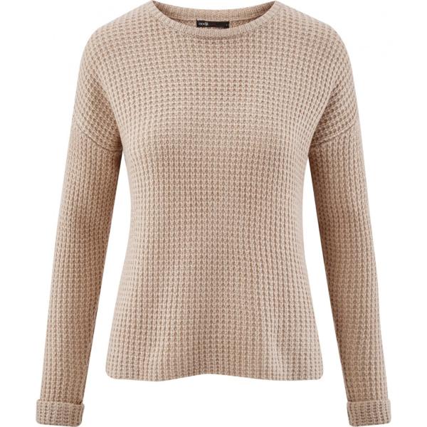 Maglione lavorato a maglia con scollo e polsini beige Oodji Ultra