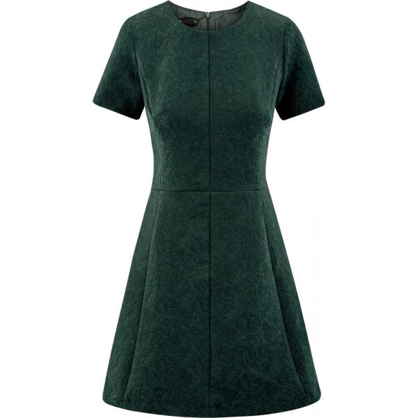 Vestito a maniche corte jacquard verde Oodji Ultra verde