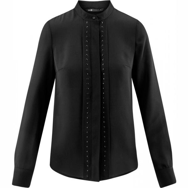 Camicetta con strass collo alto taglio dritto aderente nero Oodji Collection nero