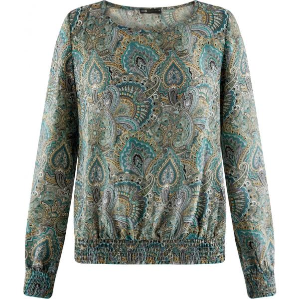 Camicetta con stampa e scollo verde Oodji Collection verde con stampe