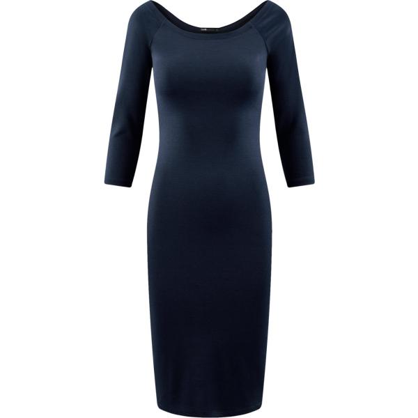 Vestito midi con scollo taglia media aderente blu Oodji Ultra blu
