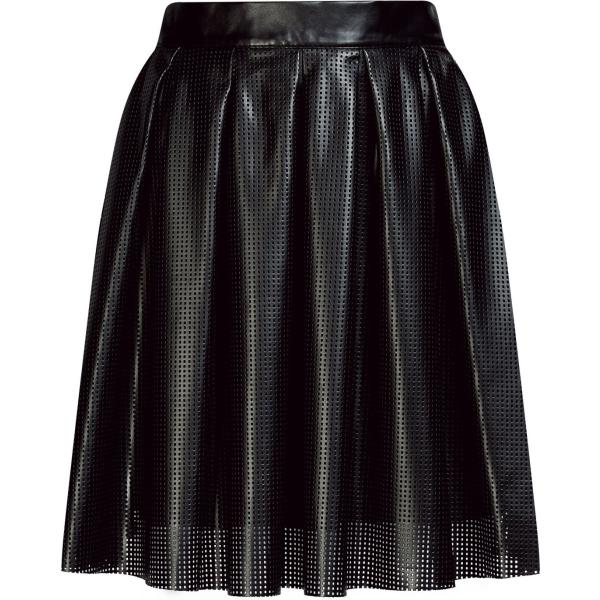 Gonna a ruota vita alta in pelle sintetica con pieghe nero Oodji Ultra nero