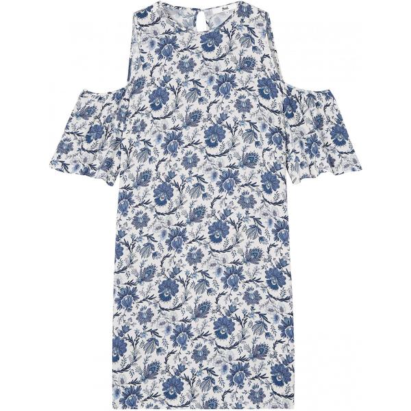 Vestito corto con volant e stampa con spalle scoperte a maniche corte blu Find. blu con stampe