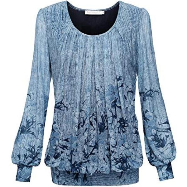 T-shirt girocollo a maniche lunghe elasticizzato azzurro Baishenggt blu