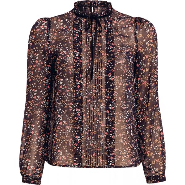 Camicetta con volant chiffon con balze aderente nero Oodji Ultra nero