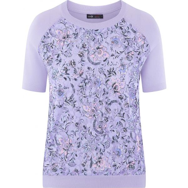 Maglia con pizzo a maniche corte aderente viola Oodji Ultra viola a fiori