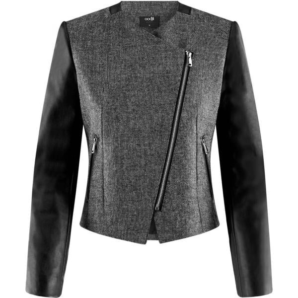 Giacca forma asimmetrica con zip in ecopelle aderente grigio Oodji Ultra grigio