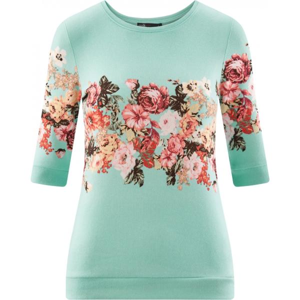 Maglia con stampa e scollo elasticizzato turchese Oodji Ultra blu con stampe