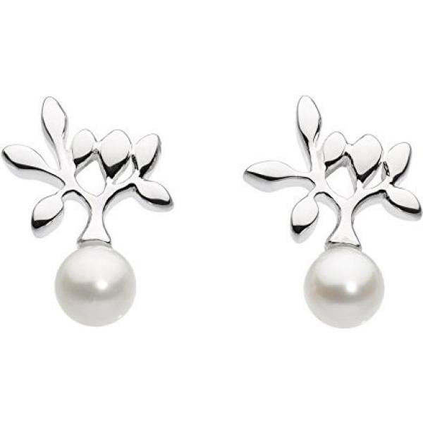Orecchini a perno con perle effetto lucido con farfallina in argento 925 bianco Dew grigio