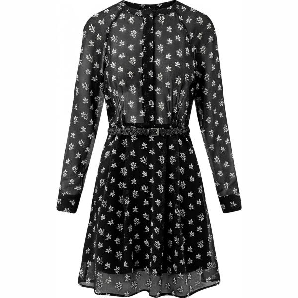 Vestito mini con cintura e stampa chiffon taglia media nero Oodji Collection nero con stampe