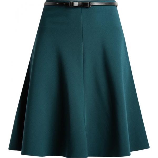 Gonna forma svasata con cintura e cinturino aderente verde Oodji Ultra verde