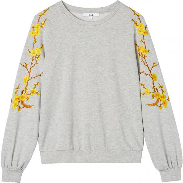 Felpa fantasia floreale con scollo a maniche lunghe grigio Find grigio