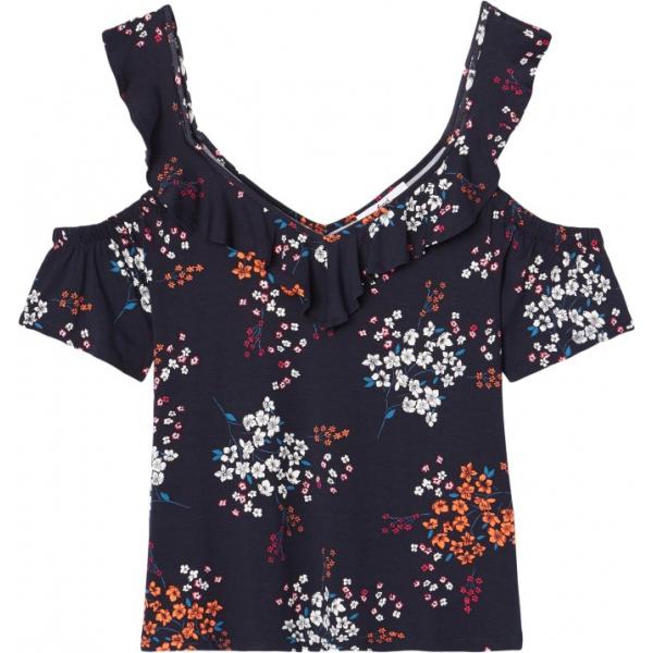 Blusa con volant e stampa con spalle scoperte a maniche corte con arricciature multicolore e navy Find multicolore con stampe