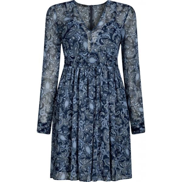 Vestito con stampa chiffon con scollo vita alta a maniche lunghe aderente blu Oodji Ultra blu