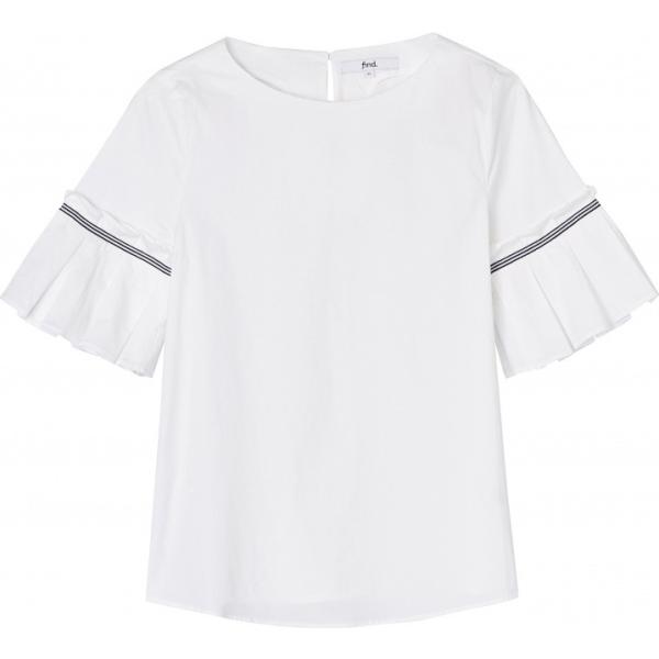 Camicia maxi con scollo a maniche corte con volant e orlo avorio e bianco Find bianco
