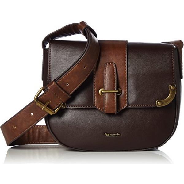 Borsa a tracolla con zip in pelle sintetica nero e marrone Tamaris marrone