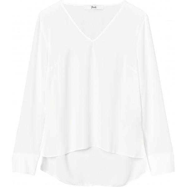 Blusa forma asimmetrica con scollo a maniche lunghe con orlo bianco Find bianco