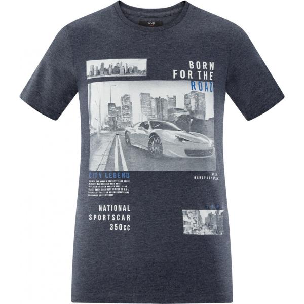 T-shirt taglio dritto con stampa in in maglia con orlo blu Oodji Ultra blu con stampe